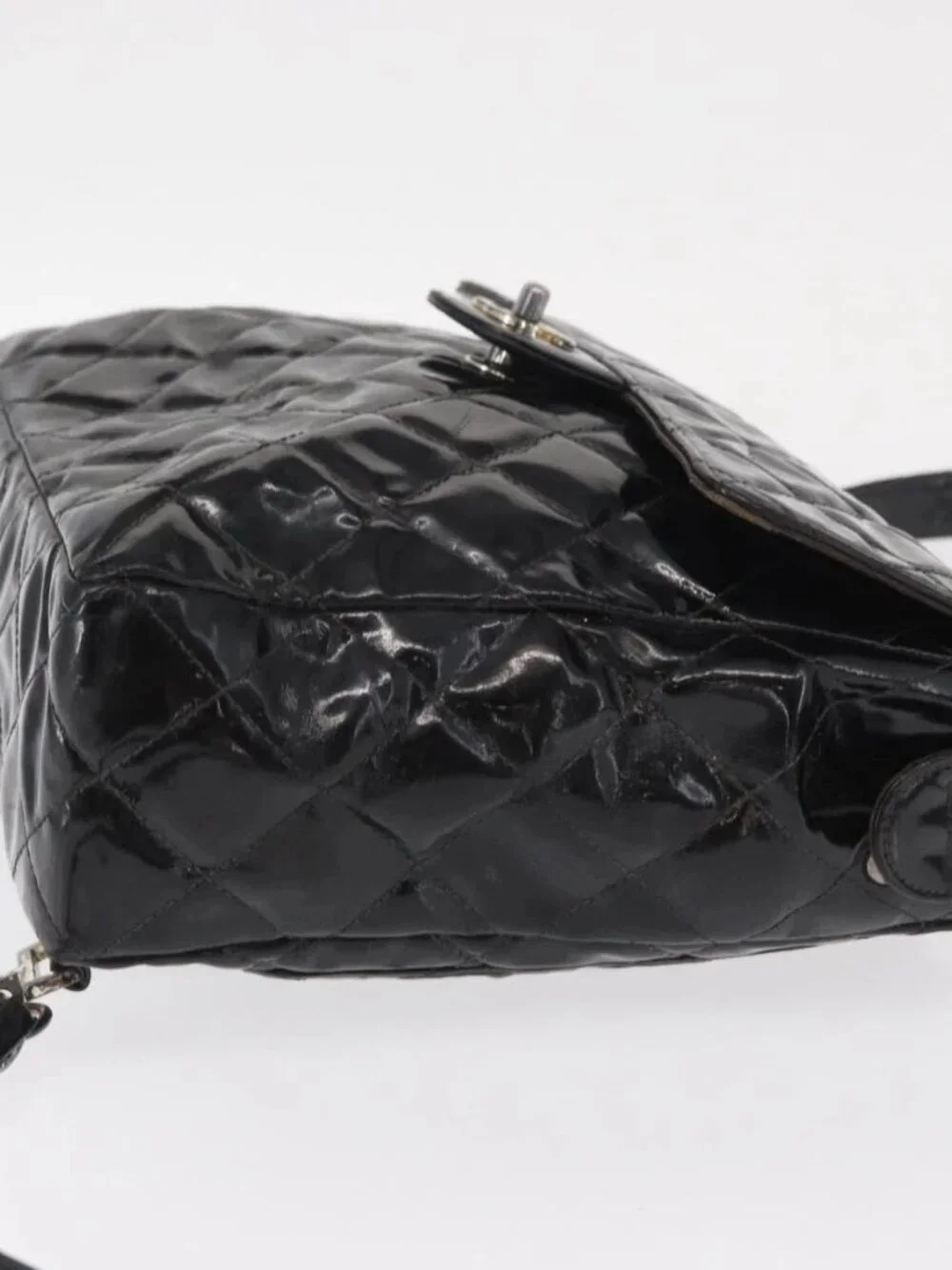 CHANEL Matelasse 25 Chain Backpack Enamel Black Silver CC Auth gh1554
